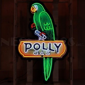 Polly Gas neon sign in shaped steel can